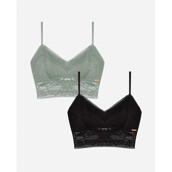 NEW DANSKIN women's 2-pack lace longline bralette in prickly pear and black - Picture 1 of 4